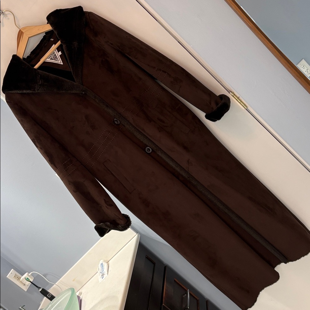 Marvin Richards Dark Brown Coat with faux Fur Trim and lining